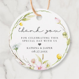 Elegante zomerse wilde bloemenkrans bruiloft bedankjes labels