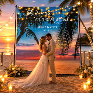 Elegante zomerse zonsondergang Palm Beach trouw ac Wandkleed
