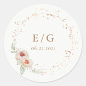 Elegante Zomertuin Bloemen Monogram Bruiloft Ronde Sticker (Voorkant)