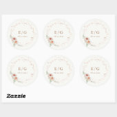 Elegante Zomertuin Bloemen Monogram Bruiloft Ronde Sticker (Vel)