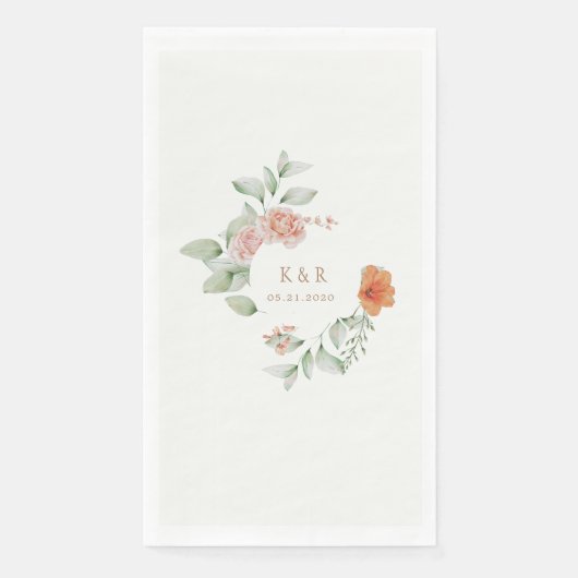 Elegante Zomertuin Bloemen Monogram Bruiloft Servet (Voorkant)