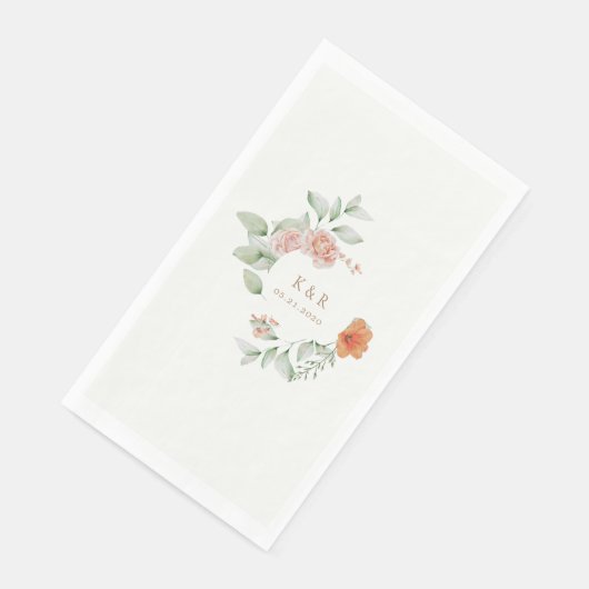 Elegante Zomertuin Bloemen Monogram Bruiloft Servet (Hoek)