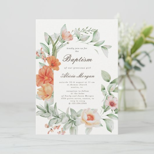 Elegante zomertuin bloemendoop uitnodiging (Staand voorkant)