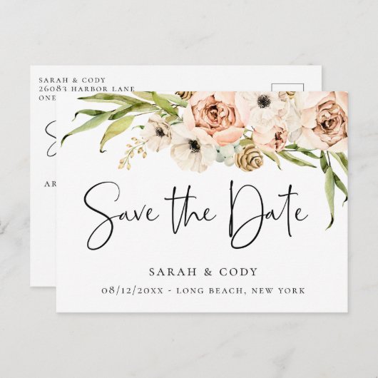 Elegante zomertuin bloementeelt Save the Date Aankondigingskaart (Voorkant / Achterkant)