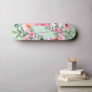 Elegante zomertuin bloemetjes met naam persoonlijk skateboard