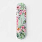 Elegante zomertuin bloemetjes met naam persoonlijk skateboard (Voorkant)