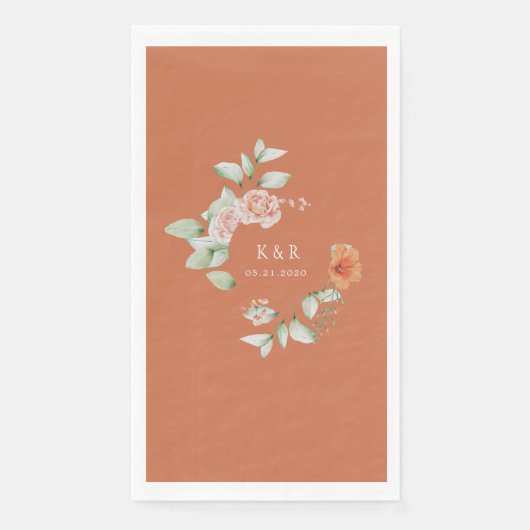 elegante zomertuin floral monogram bruiloft paps servet (Voorkant)