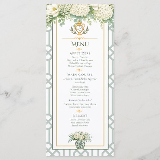Elegante zomertuinfeest bloemstuk menu (Voorkant)