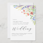 Elegante zomerweide wilde bloemen bruiloft kaart (Voorkant)