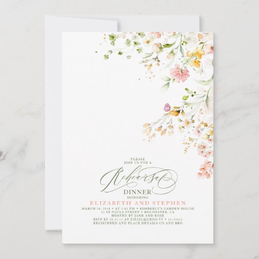 Elegante zomerweide wilde bloemen repetitiediner kaart (Voorkant)