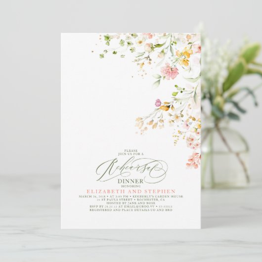 Elegante zomerweide wilde bloemen repetitiediner kaart (Staand voorkant)