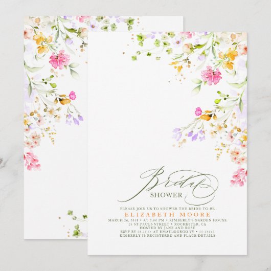 Elegante zomerweide Wildflower Vrijgezellenfeest 2 Kaart (Voorkant / Achterkant)