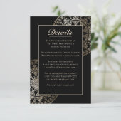 Elegante zonne-mandala trouwdetails kaart goud (Staand voorkant)