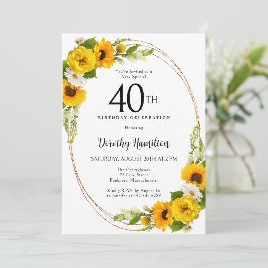 Elegante Zonnebloem 40e Verjaardagsfeestje Kaart (Staand voorkant)