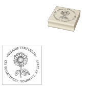 Elegante zonnebloem #4 naam retouradres rubberstempel (Gestempeld)