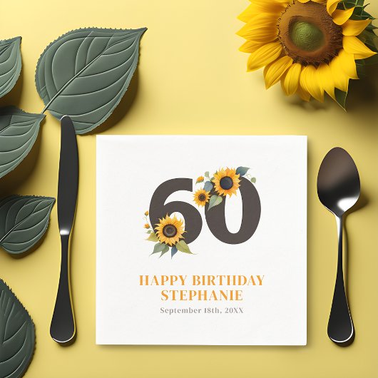 Elegante zonnebloem 60e verjaardag servetten