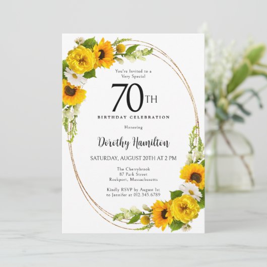 Elegante Zonnebloem 70e Verjaardagsfeestje Kaart (Staand voorkant)