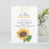 Elegante Zonnebloem 80ste verjaardag Uitnodiging (Staand voorkant)