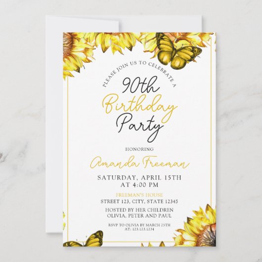Elegante zonnebloem 90ste verjaardag kaart (Voorkant)