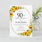Elegante Zonnebloem 90ste Verjaardagsfeestje Kaart (Staand voorkant)