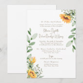 Elegante Zonnebloem Bladgroen Gouden Tekst Bruilof Kaart (Voorkant / Achterkant)