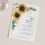 Elegante Zonnebloem Bloemen 60ste Verjaardagsfeest<br><div class="desc">Eucalyptus Sunflower Floral Script 60th Birthday Uitnodiging u kunt gemakkelijk aanpassen met uw partijdetails door de "Personalize"knoop te klikken. Met felgele florale en groene succulent met een goudfolie geometrisch lijst en moderne typografie</div>