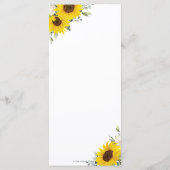 Elegante Zonnebloem Bloemen Groen Bruiloft Menu (Achterkant)