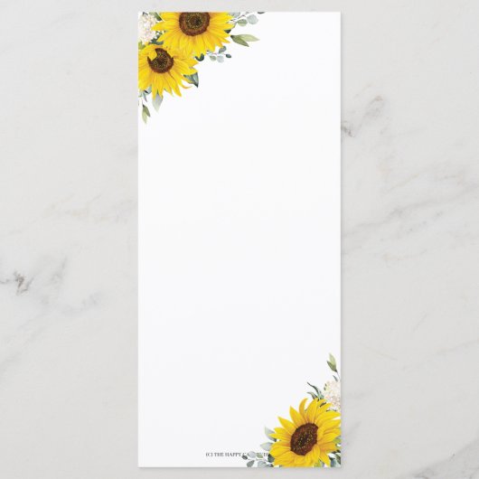 Elegante Zonnebloem Bloemen Groen Bruiloft Menu (Achterkant)