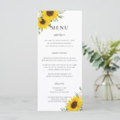 Elegante Zonnebloem Bloemen Groen Bruiloft Menu (Staand voorkant)