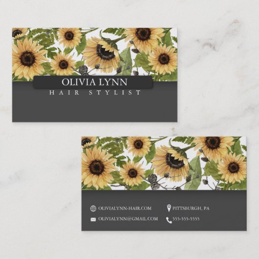 Elegante Zonnebloem Bloemen visitekaartje Template (Voorkant / Achterkant)