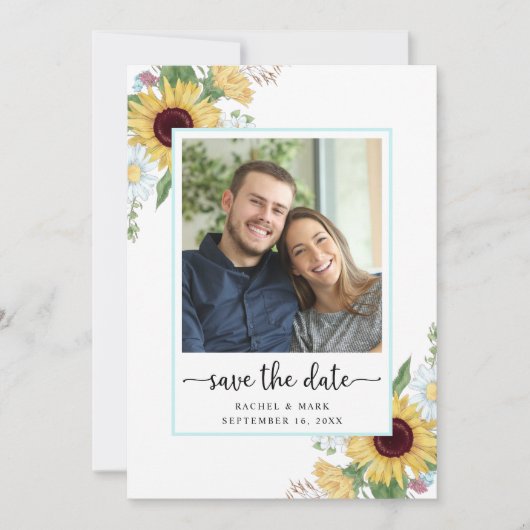 Elegante Zonnebloem Bloemige Bruiloft Save The Date (Voorkant)