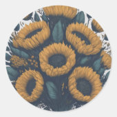 Elegante Zonnebloem Boeket Art Ronde Sticker (Voorkant)