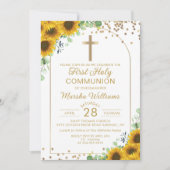 Elegante Zonnebloem Boog Goud Eerste Heilige Commu Kaart (Voorkant)