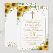Elegante Zonnebloem Boog Goud Eerste Heilige Commu Kaart (Voorkant / Achterkant)