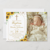 Elegante Zonnebloem Boog Goud Glitter Doop Foto Kaart (Voorkant)