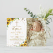 Elegante Zonnebloem Boog Goud Glitter Doop Foto Kaart (Staand voorkant)