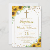 Elegante Zonnebloem Boog Goud Glitter Meisje Doop Kaart (Voorkant)