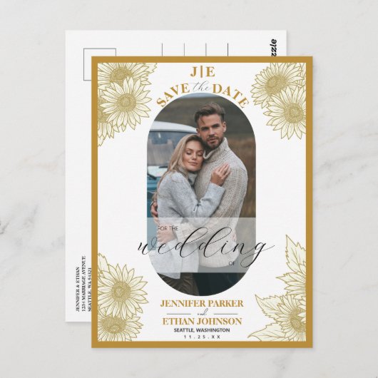 Elegante Zonnebloem Botanische Foto Bewaar de datu Briefkaart (Voorkant / Achterkant)