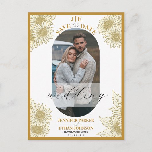 Elegante Zonnebloem Botanische Foto Bewaar de datu Briefkaart (Voorkant)