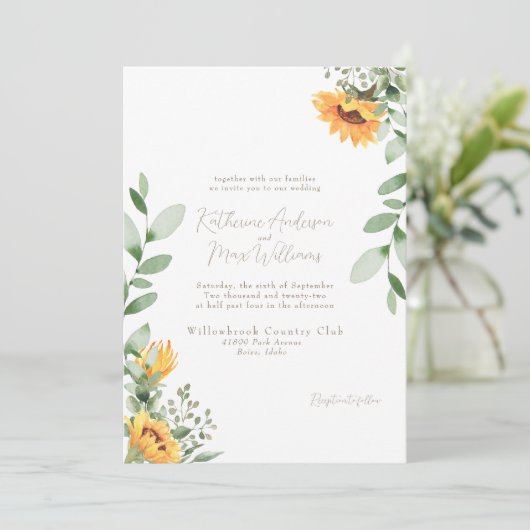 Elegante Zonnebloem Bruiloft Gouden Tekst Geen Oud Kaart (Staand voorkant)