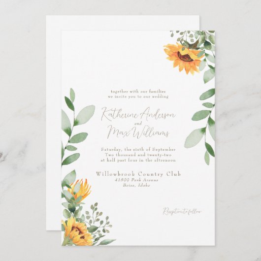 Elegante Zonnebloem Bruiloft Gouden Tekst Geen Oud Kaart (Voorkant / Achterkant)