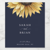 Elegante zonnebloem bruiloft marine blauw wijn etiket (Enkel label)