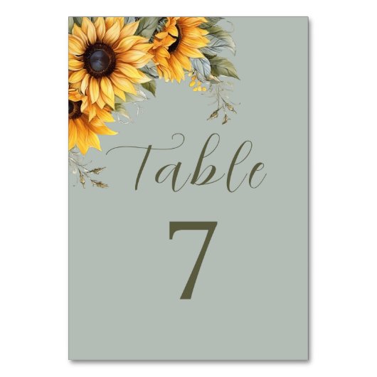 Elegante Zonnebloem Bruiloft Nummers Tafel Kaart (Achterkant)