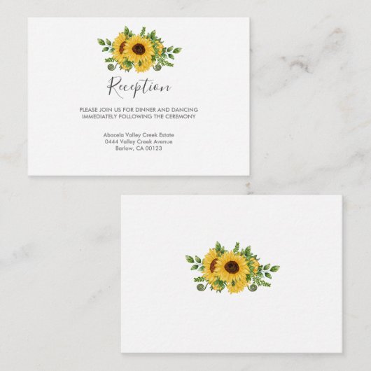 Elegante zonnebloem bruiloft receptie informatiekaartje (Voorkant / Achterkant)