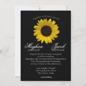 Elegante zonnebloem bruiloft zwart kaart (Voorkant)