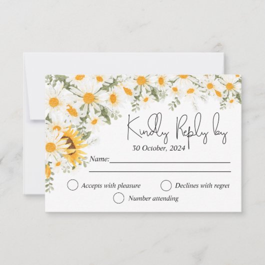 Elegante Zonnebloem Daisy Bruiloft RSVP kaart (Voorkant)
