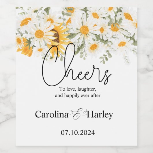 Elegante Zonnebloem Daisy Bruiloft Wijn Etiket (Enkel label)