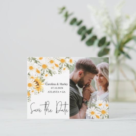 Elegante Zonnebloem Daisy Save the Date Briefkaart (Staand voorkant)