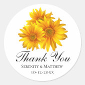 Elegante zonnebloem dank u gele bloemenbruiloft ronde sticker (Voorkant)