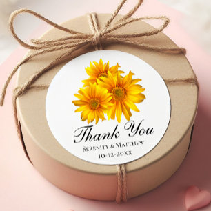 Elegante zonnebloem dank u gele bloemenbruiloft ronde sticker